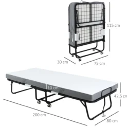 Gästebett 2-in-1 Klappbett mit Rollen klappbar Stahl+Schaumstoff