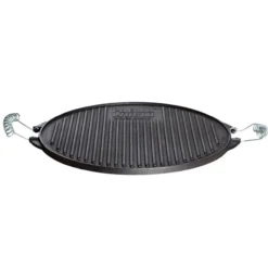 Gusseisen-Grillplatte Light mit Edelstahl-Griffen 38 cm rund schwarz