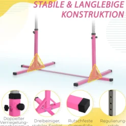 Gymnastik Turnreck Reckstange 13 Stufen höhenverstellbar Rosa