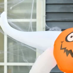 Halloween aufblasbares Gespenst 1,8 m Dekoration mit LEDs Weiß + Orange Polyester 80 x 40 x 180 cm
