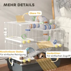 Hamsterkäfig 4 Etagen Nagerkäfig Kleintierkäfig mit Laufrad Futternapf Tunnel