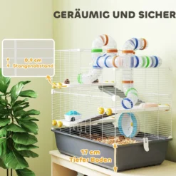 Hamsterkäfig 4 Etagen Nagerkäfig Kleintierkäfig mit Laufrad Futternapf Tunnel