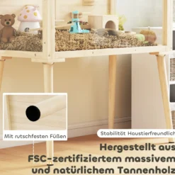 Hamsterkäfig, Holz Zwerghamstergehege, Kleintierstall mit Wippe Wasserflasche