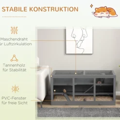 Hamsterkäfig Nagerkäfig Kleintierstall aus Holz Mäusekäfig Dreistöckig Grau
