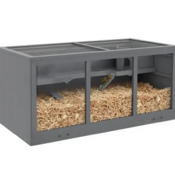 Hamsterkäfig Nagerkäfig Kleintierstall aus Holz Mäusekäfig Dreistöckig Grau