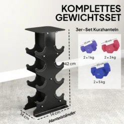 Hanteln Set 3 Paar Kurzhanteln mit Aufbewahrungsständer rutschfeste Griff 1-5 kg