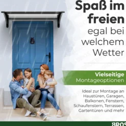 Hauseingang Vordach aus Aluminium Rahemn 100 cm x 120 cm schwarz (mit mittlere Aluminium Stange)