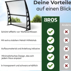 Hauseingang Vordach aus Aluminium Rahmen 100 cm x240 cm transparent (mit mitlere Aluminium Stange)