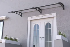 Hauseingang Vordach aus Aluminium Rahmen 100 cm x 240 cm schwarz (mit mitlere Aluminium Stange)