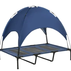 Haustierbett mit Baldachin Erhöhtes Hundebett Hundeliege outdoor Dunkelblau