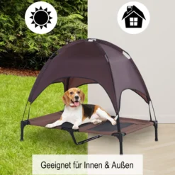 Haustierbett mit Baldachin Erhöhtes Hundebett Hundeliege outdoor Kaffee