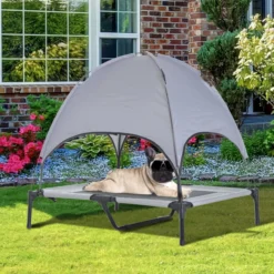 Haustierbett mit Baldachin Erhöhtes Hundebett Hundeliege outdoor Grau