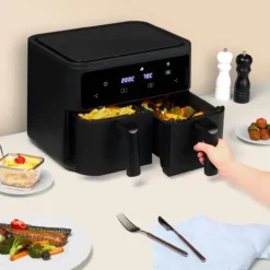 Heißluftfritteuse 9L (2x4,5L) FRY900, 8 Kochprogramme, Schwarz