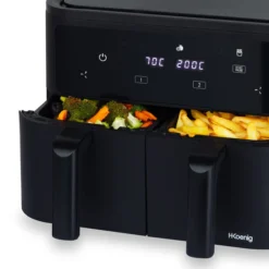 Heißluftfritteuse 9L (2x4,5L) FRY900, 8 Kochprogramme, Schwarz