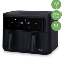 Heißluftfritteuse 9L (2x4,5L) FRY900, 8 Kochprogramme, Schwarz