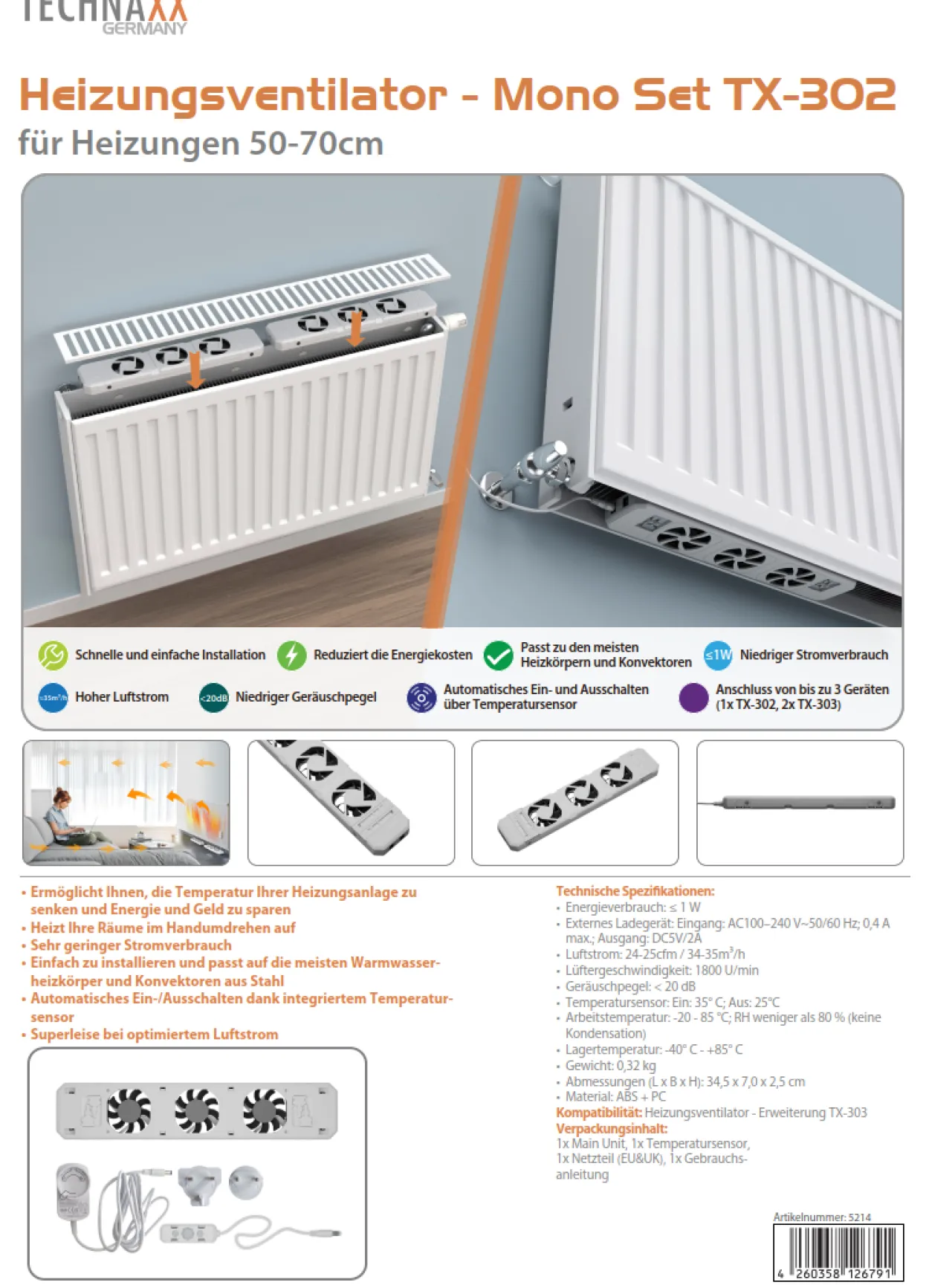 Heizungsventilator Mono Set TX-302