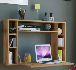 herausklappbare Laptoptisch mit 7 Ablagefächern "Wandila" Honig-Eiche