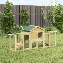 Hühnerstall Hühnerhaus aus Holz 204x85x93 cm mit Nistkasten, wasserdichtem Dach
