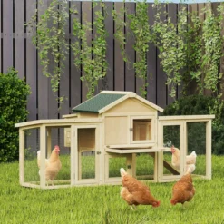Hühnerstall Hühnerhaus aus Holz 204x85x93 cm mit Nistkasten, wasserdichtem Dach