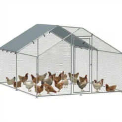Hühnerstall 10,2 m² 3 x 3,4 x 1,9 m mit UV-beständigem wasserdichtem Tuch Silber