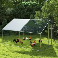 Hühnerstall 10,2 m² 3 x 3,4 x 1,9 m mit UV-beständigem wasserdichtem Tuch Silber