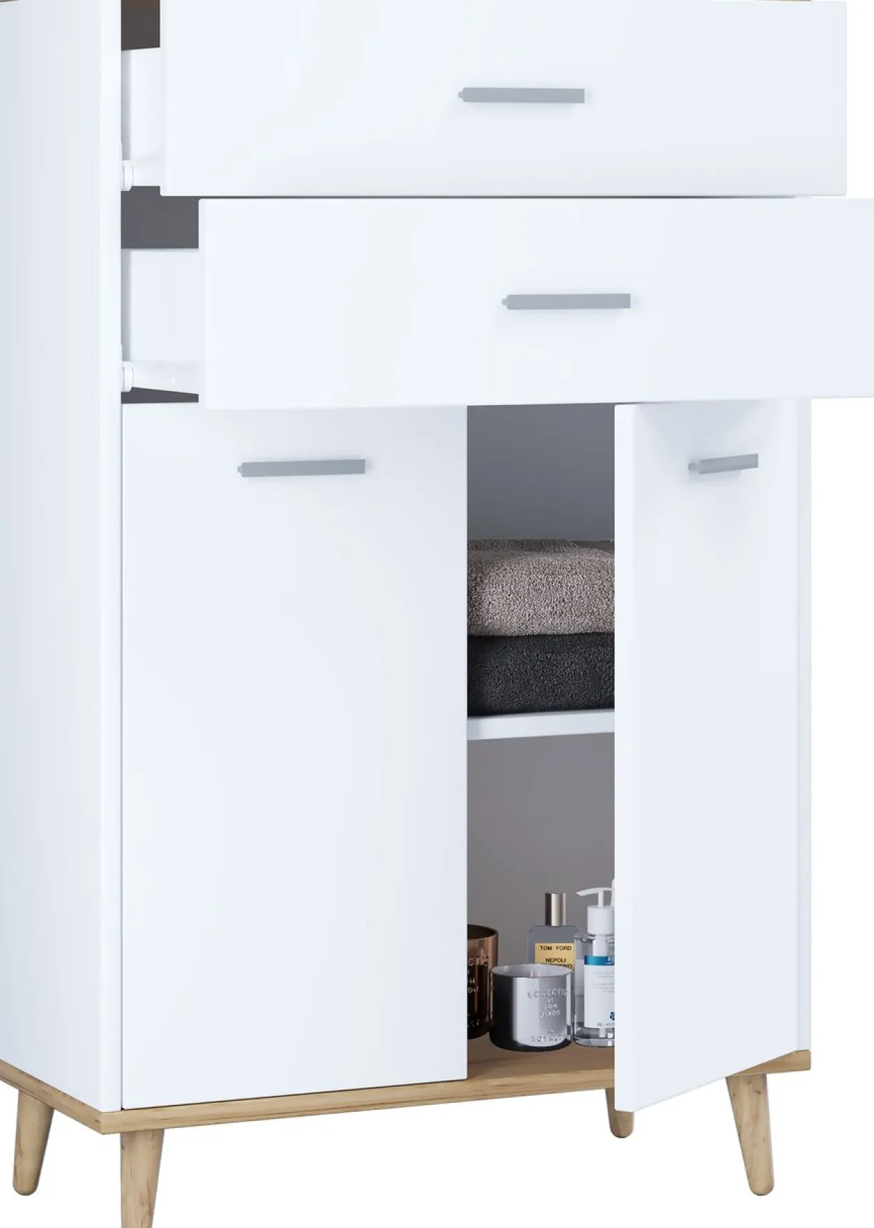 Highboard "Lindas" Weiß/Honig-Eiche