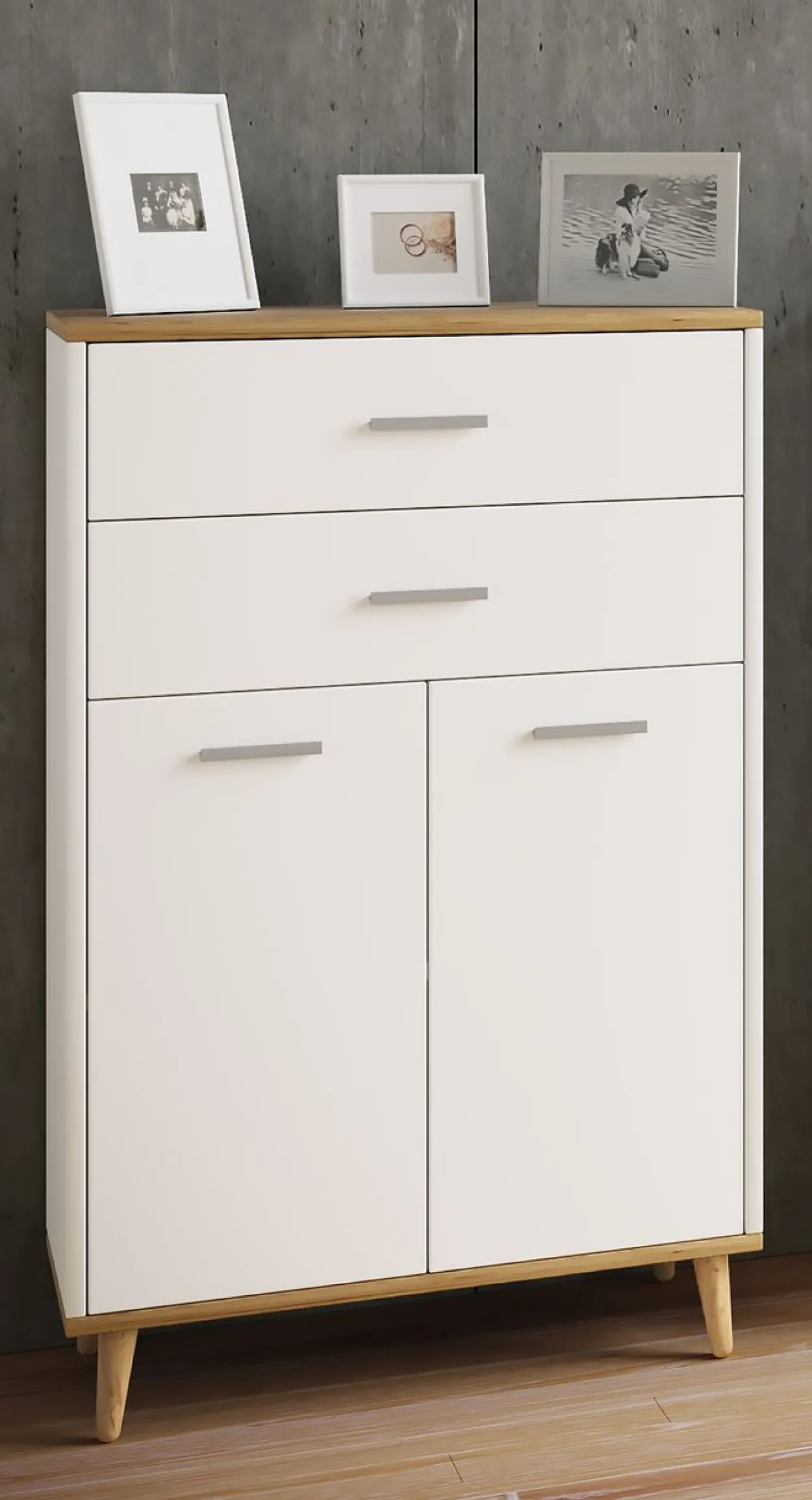 Highboard "Lindas" Weiß/Honig-Eiche