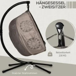 Hängekorb mit Gestell für 2 Personen mit Kissen aus Stahl