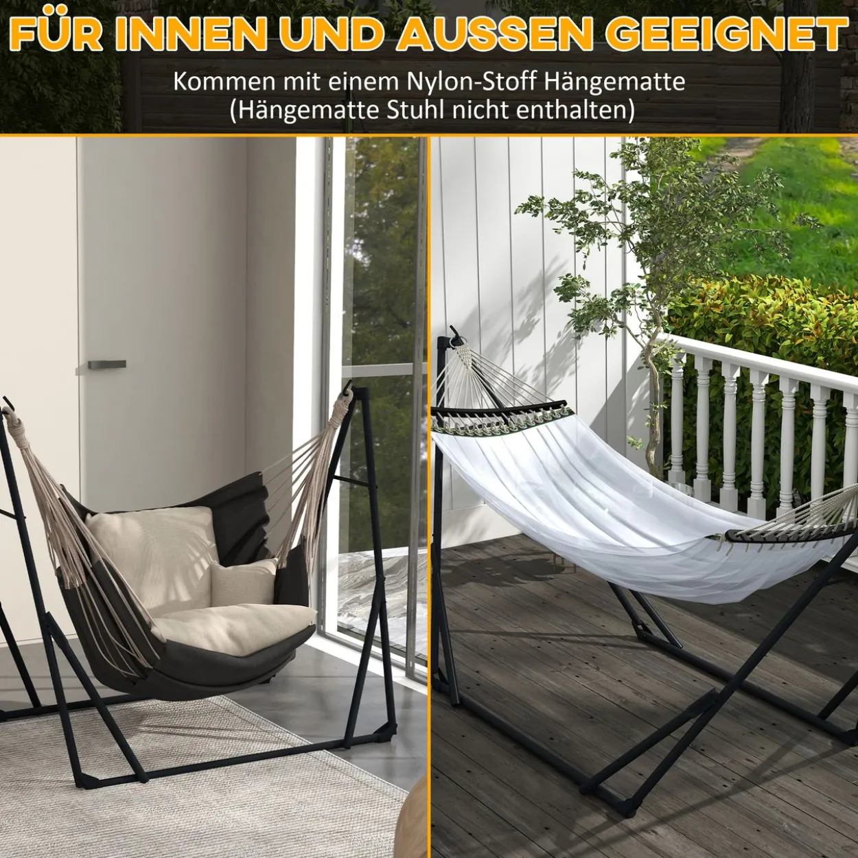 Hängemattengestell Hängestuhlgestell mit Hängematte Tragetasche Schwarz