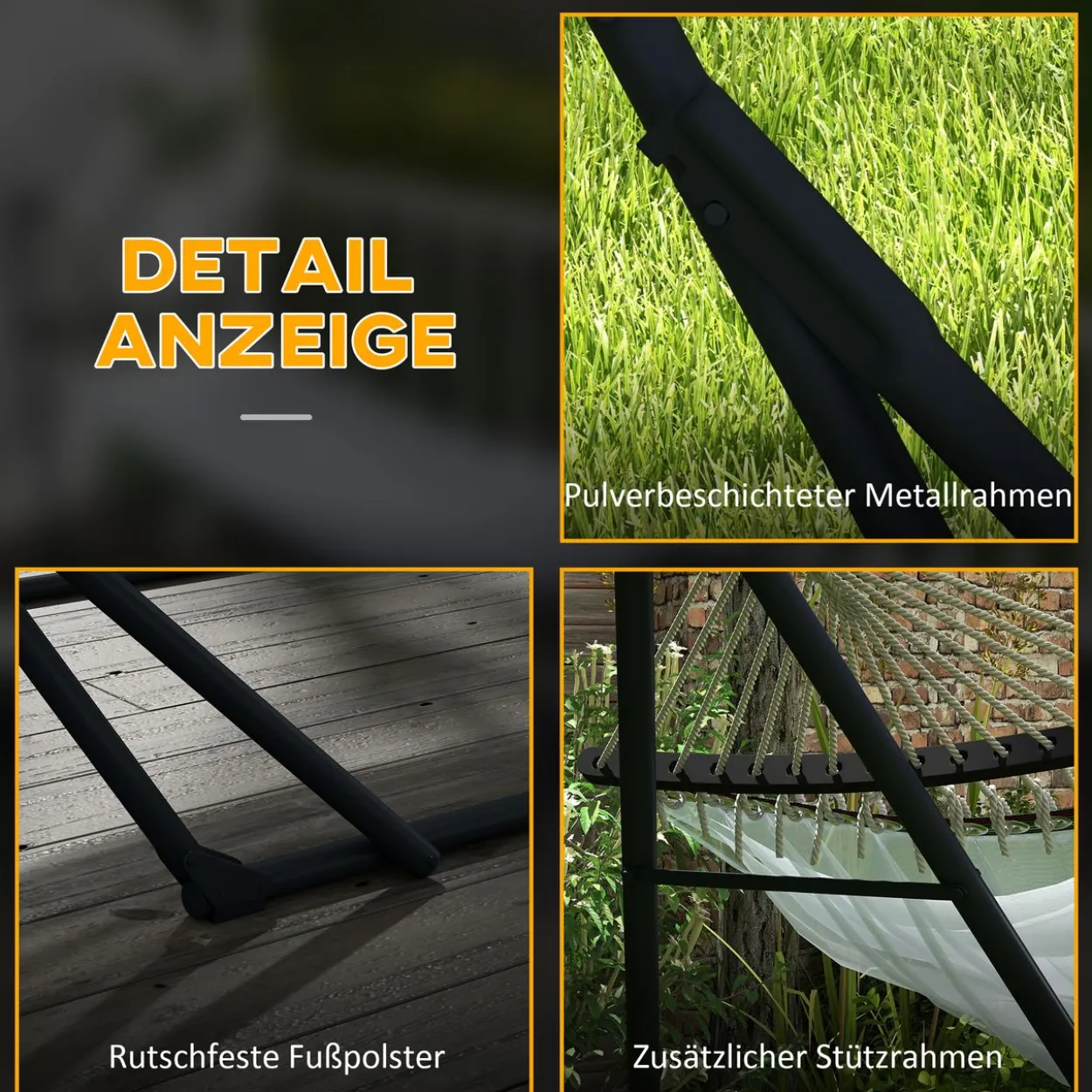 Hängemattengestell Hängestuhlgestell mit Hängematte Tragetasche Schwarz