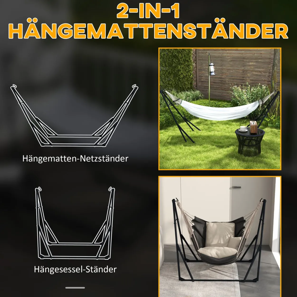Hängemattengestell Hängestuhlgestell mit Hängematte Tragetasche Schwarz