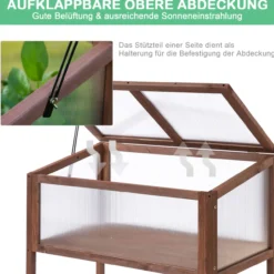 Hochbeet aus Holz Frühbeet Gewächstisch Braun Tannenholz PC-Platte 90 x 50 x 93 cm