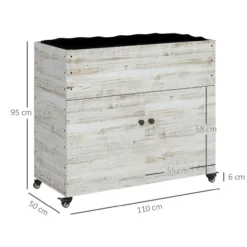 Hochbeet aus Holz, Frühbeet mit Schrankfach, Kräuterbeet mit Rollen für Garten