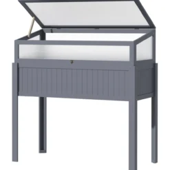 Hochbeet Holz 2-in1 für Garten Balkon und Terrasse Polycarbonat Grau 120 x 54 x 112/122 cm