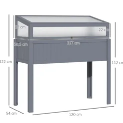 Hochbeet Holz 2-in1 für Garten Balkon und Terrasse Polycarbonat Grau 120 x 54 x 112/122 cm