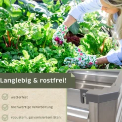 Hochbeet Metall eckig 160x77x77cm, silber, Gartenbeet, Pflanzbeet, Kräuterbeet