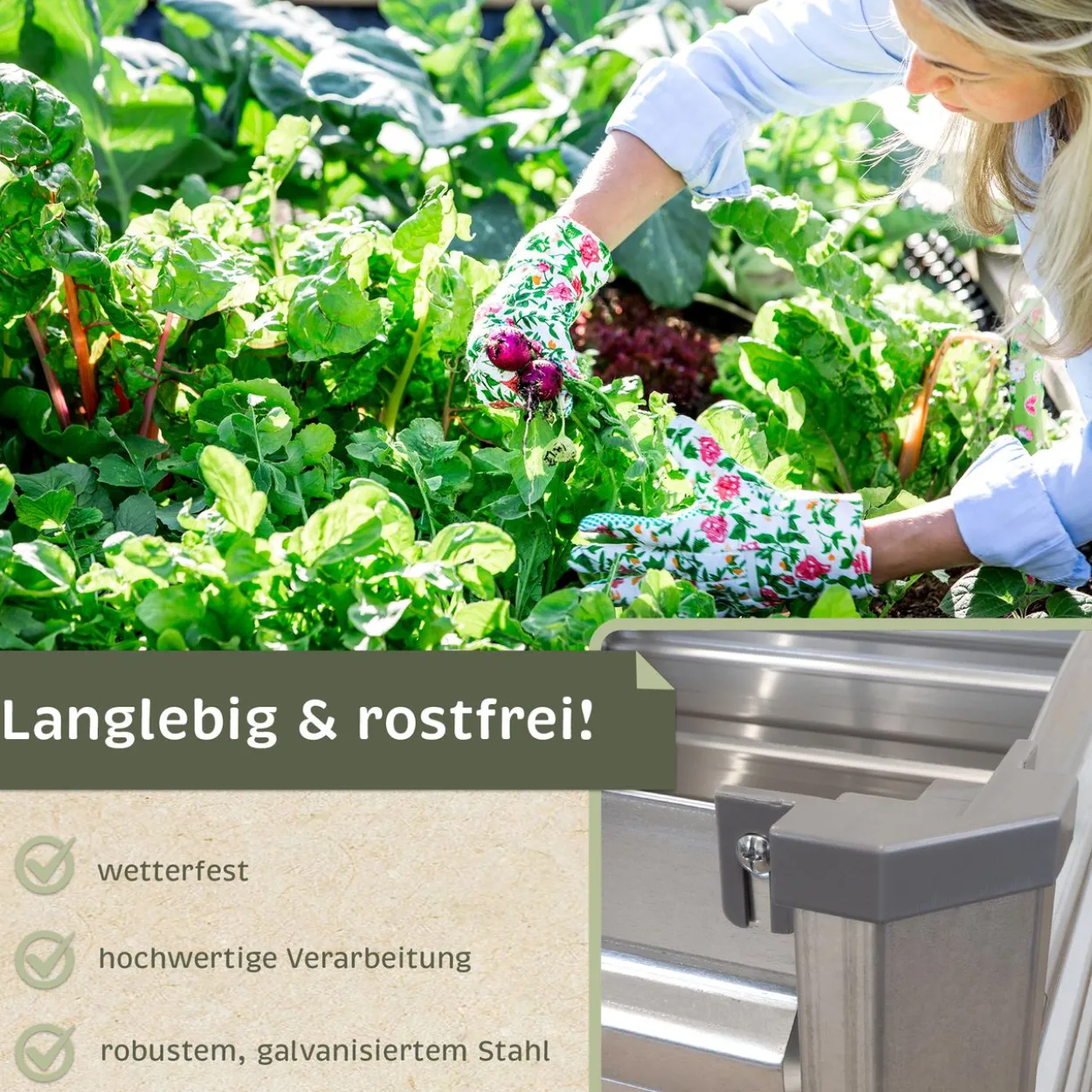 Hochbeet Metall eckig 160x77x77cm, silber, Gartenbeet, Pflanzbeet, Kräuterbeet