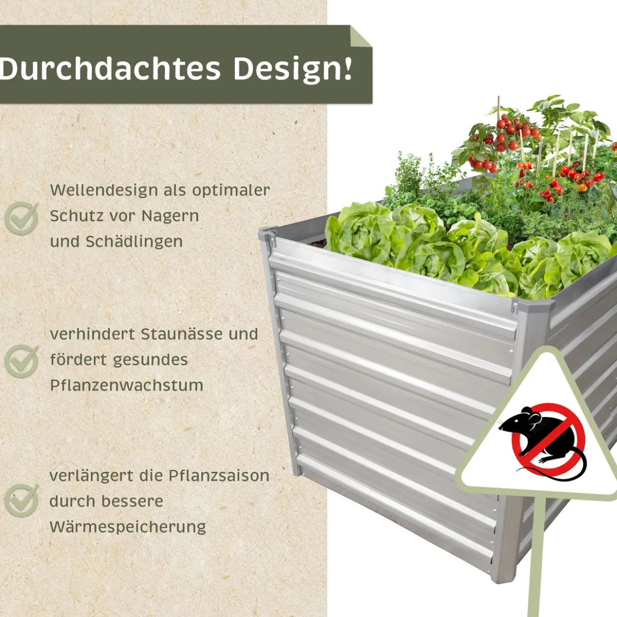 Hochbeet Metall eckig 160x77x77cm, silber, Gartenbeet, Pflanzbeet, Kräuterbeet