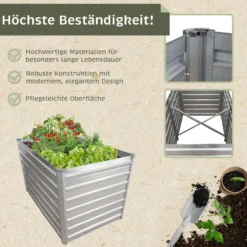 Hochbeet Metall eckig 160x77x77cm, silber, Gartenbeet, Pflanzbeet, Kräuterbeet