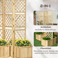 Hochbeet mit Klappbarem Spalier, Pflanzkasten mit Sichtschutz