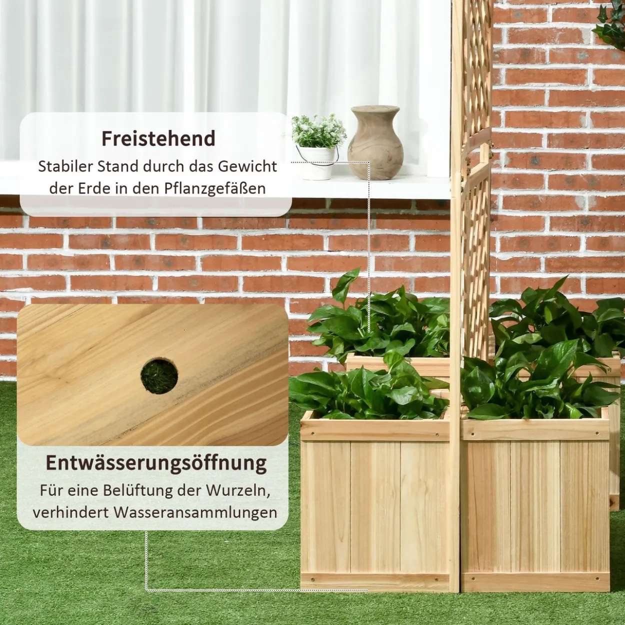Hochbeet mit Klappbarem Spalier, Pflanzkasten mit Sichtschutz