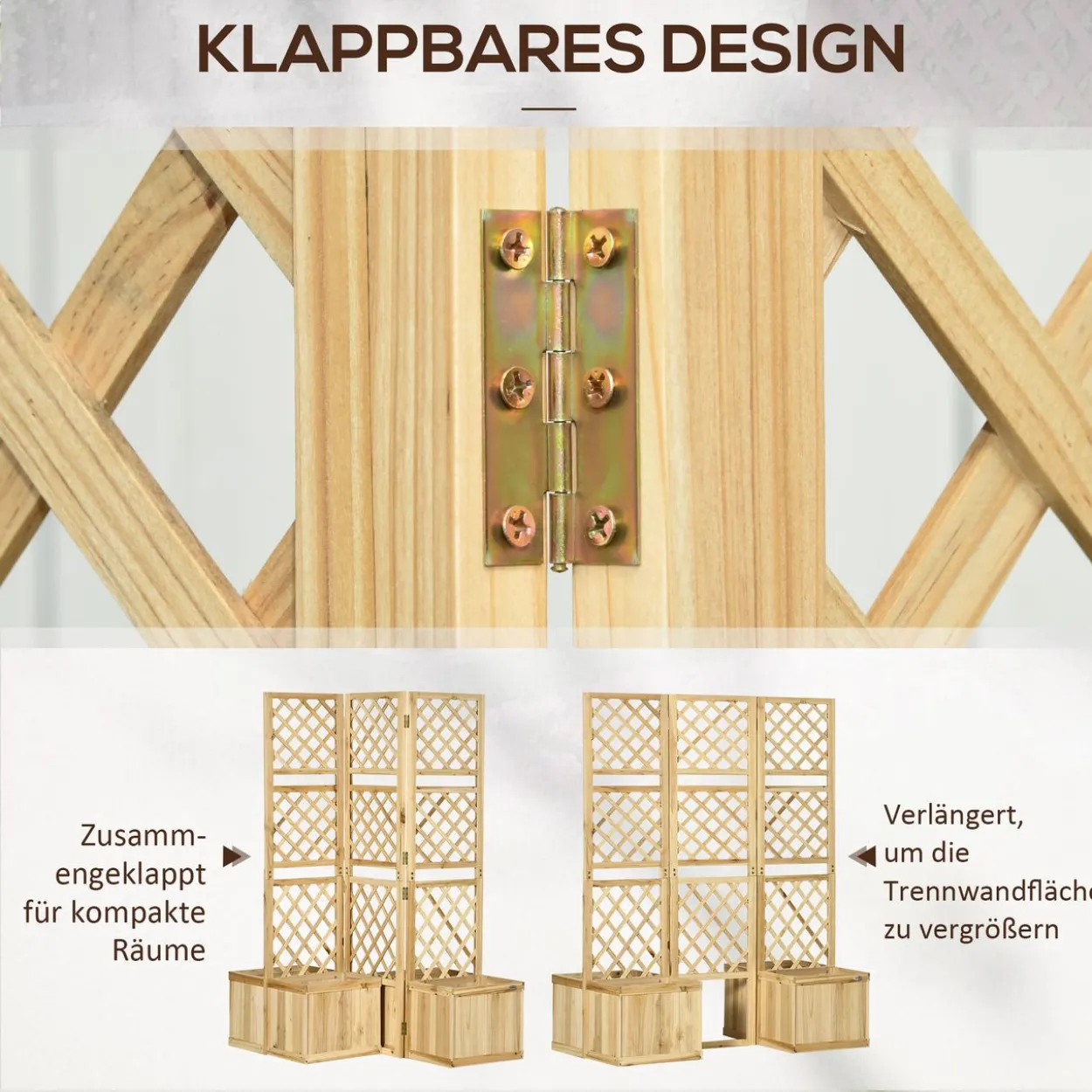 Hochbeet mit Klappbarem Spalier, Pflanzkasten mit Sichtschutz