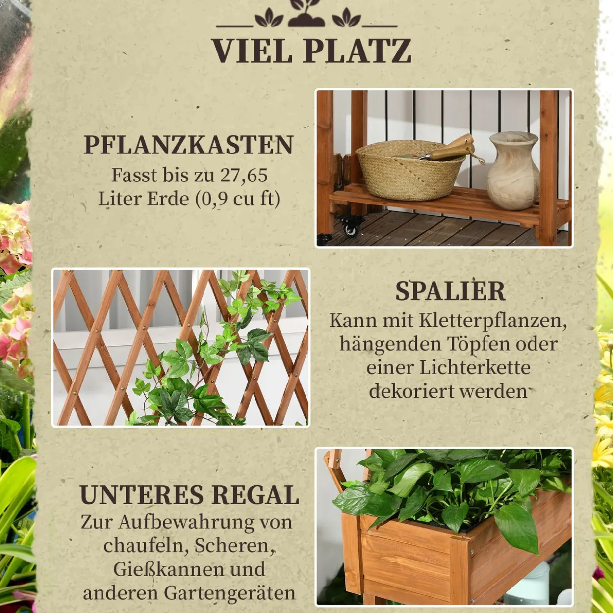 Hochbeet mit Rankgitter Blumenkasten mit Ablage