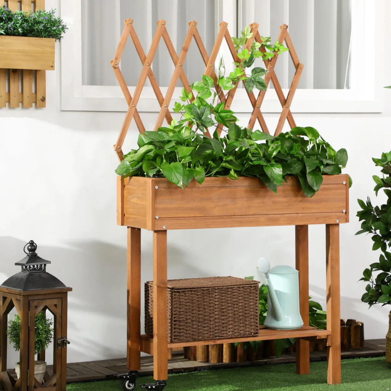 Hochbeet mit Rankgitter Blumenkasten mit Ablage