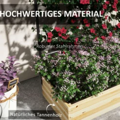 Hochbeet mit Rankhilfe, Pflanzkasten aus Holz, Kräuterbeet für Garten, Naturholz