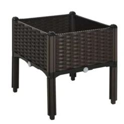 Hochbeet, Pflanzkasten mit Abflusslöchern, Blumenkasten im Rattan-Look