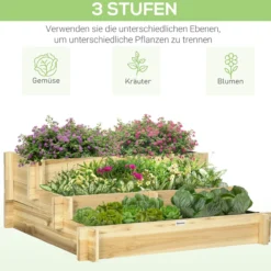 Hochbeet, 3-stufige Blumenkasten mit Stoffauskleidung
