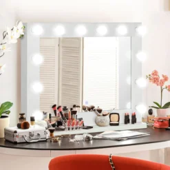 Hollywood Spiegel 80 x 60 cm Schminkspiegel mit LED-Beleuchtung Weiß