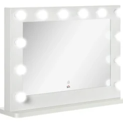 Hollywood Spiegel 80 x 60 cm Schminkspiegel mit LED-Beleuchtung Weiß