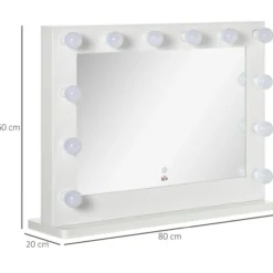 Hollywood Spiegel 80 x 60 cm Schminkspiegel mit LED-Beleuchtung Weiß